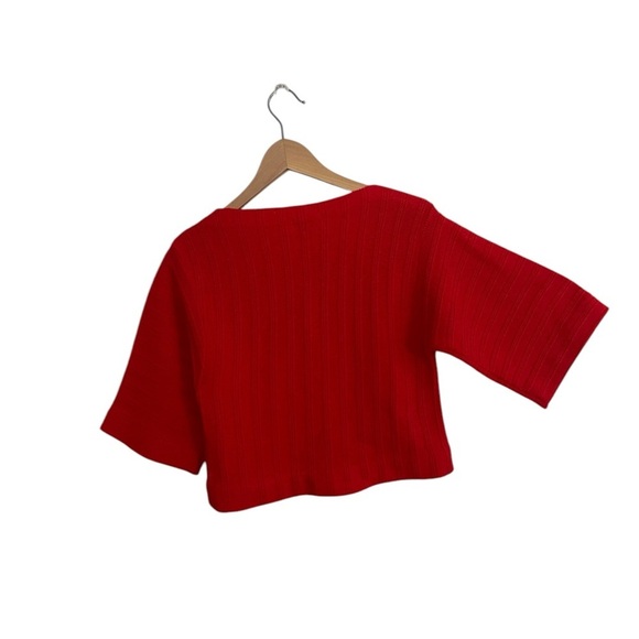 VINTAGE 70’-80’s Montgomery Wards boxy boat neckline Red Sweater office siren L - Picture 3 of 6